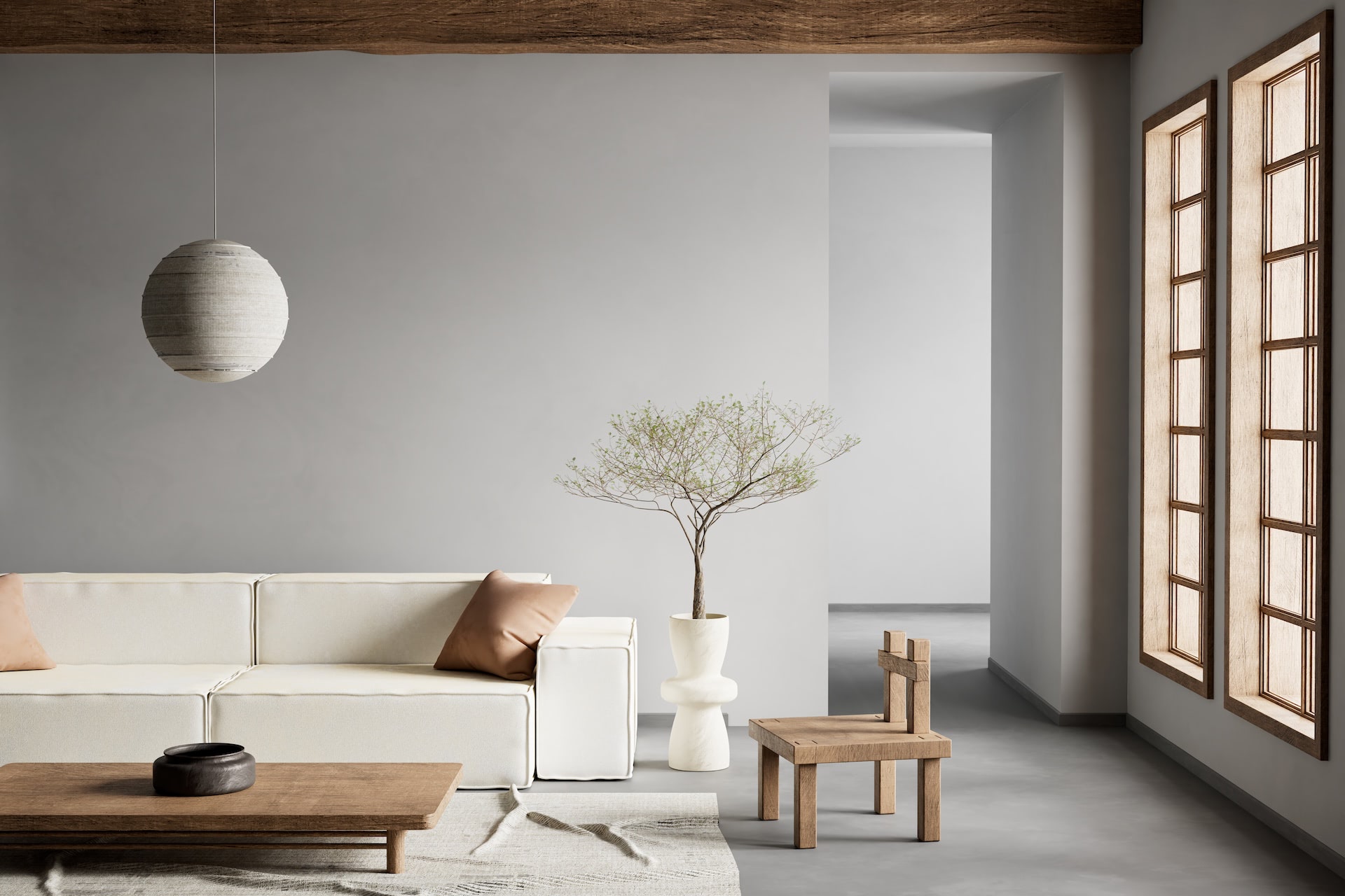 Wohnraum mit Sofa, Beistelltisch und Sessel